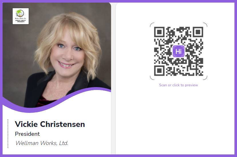 Vickie Christensen Wellman Works, LTd., Digital Business Card and QR Code
