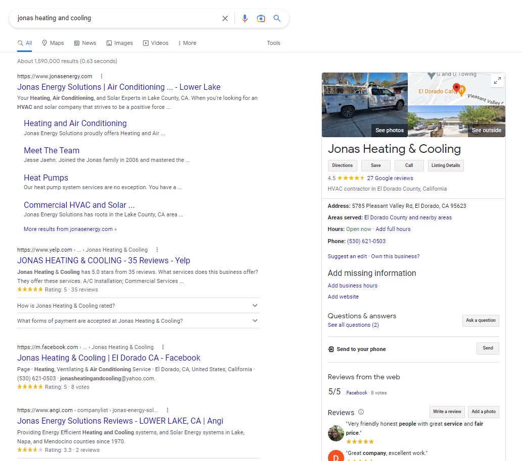 Jonas Heating and Cooling Google Business Profile<br />
